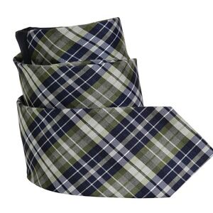 CHAPS Men's‎ Silk Blend Skinny Necktie Designer Plaid Green Navy EUC